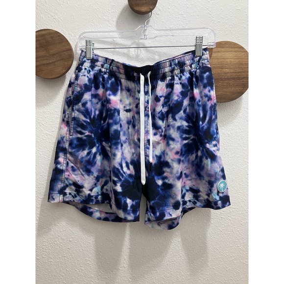 Zyia Active Other - Zyia Swimwear Blue Crumple Medley Mens Small Swim Trunks Drawstring Mesh Tie Dye